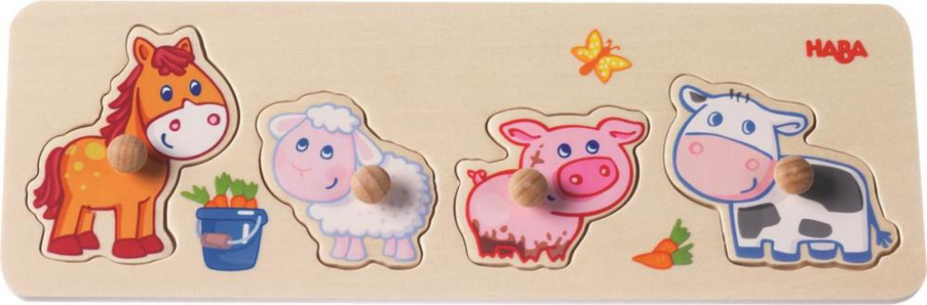 Haba Dřevěné vkládací puzzle s úchytem Mláďátka na farmě