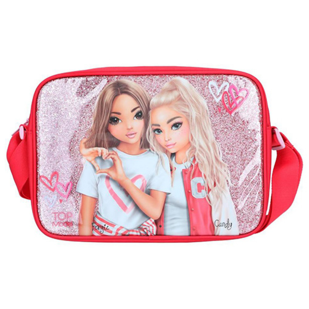 Top Model Taška přes rameno - Fergie + Candy, růžová se vzorem srdcí a flitry, 
