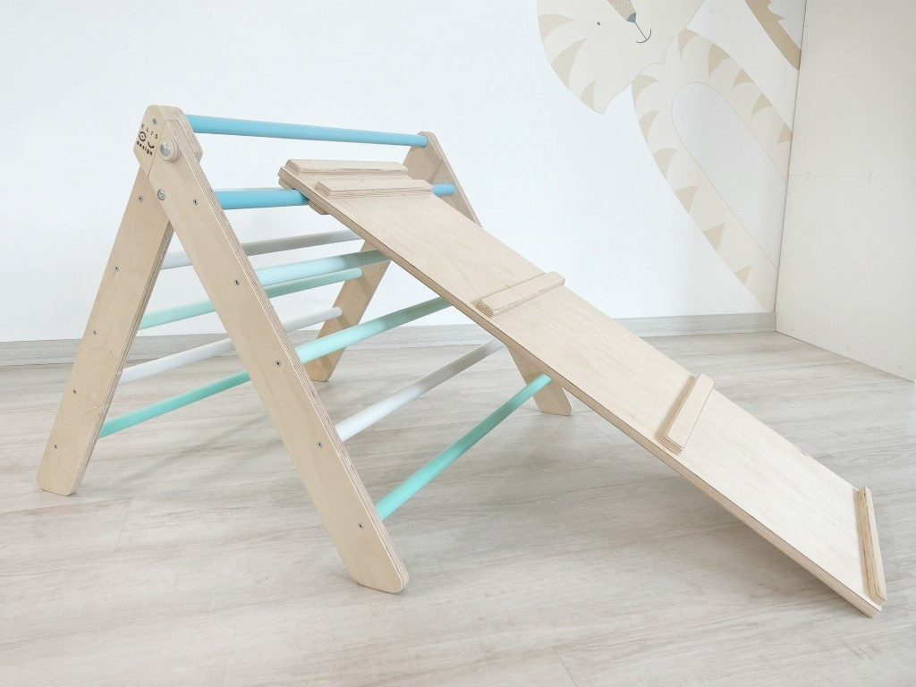 Elis design Montessori Piklerovej trojuholník light + doska 2v1 Variant: natur okraje, modré dosky