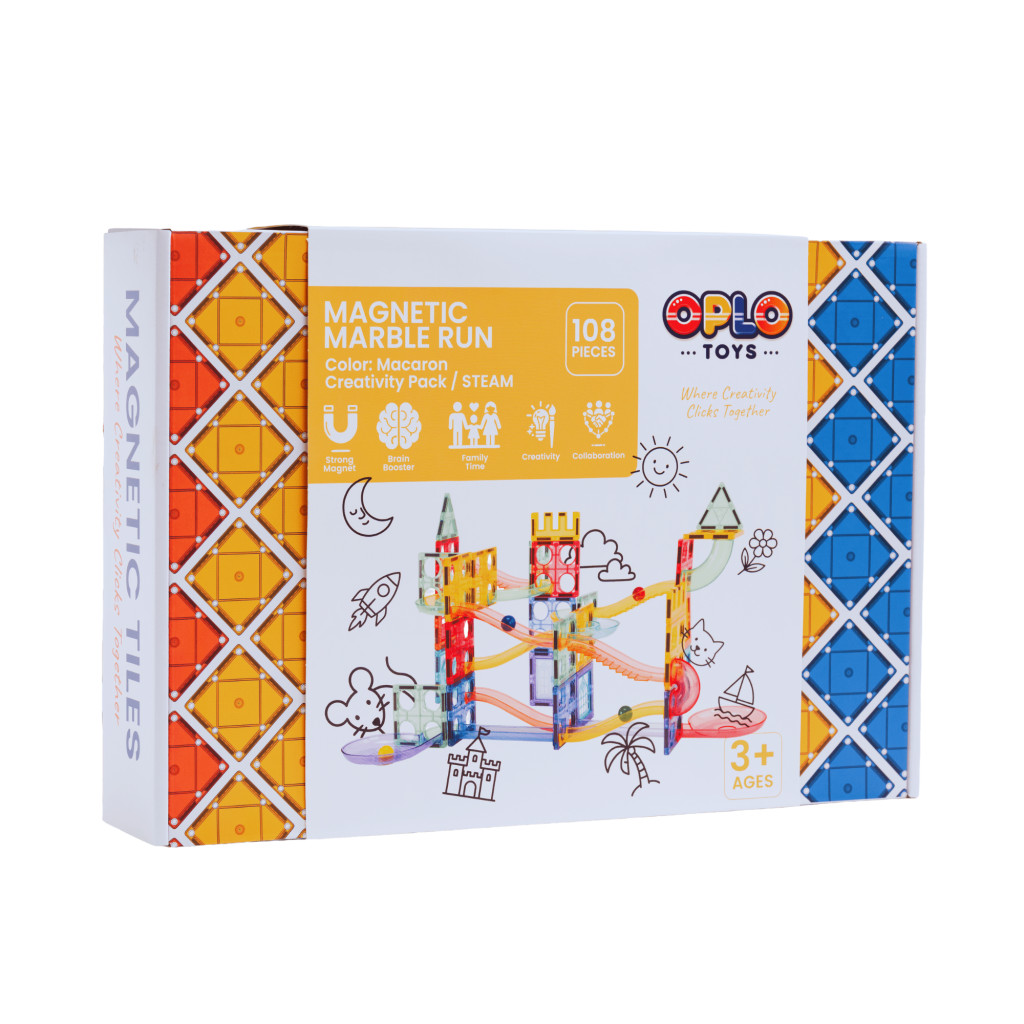 Oplo Toys Magnetická stavebnice - Kuličková dráha Macaron 108 KS
