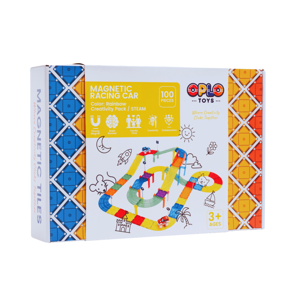 Oplo Toys Magnetická závodní dráha - Rainbow 100 KS