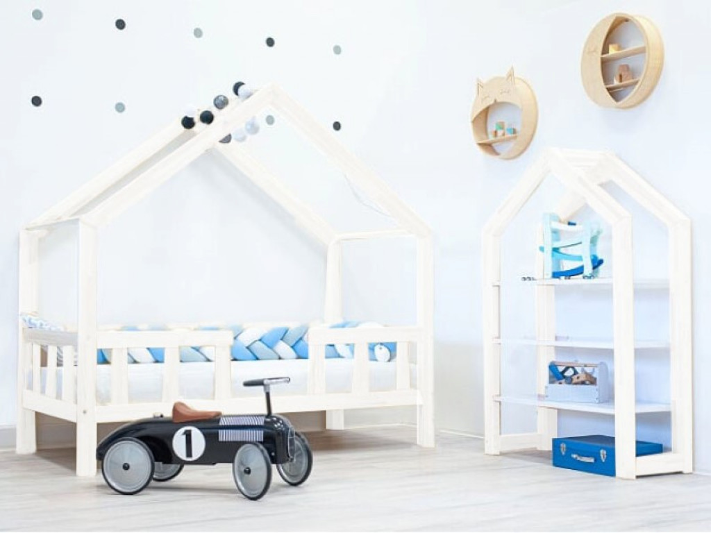 Elis design Domčeková posteľ dominant so zábranou premium biela rozměr lůžka: 80 x 160 cm, šuplík, nožičky: s nožičkami bez šuplíka