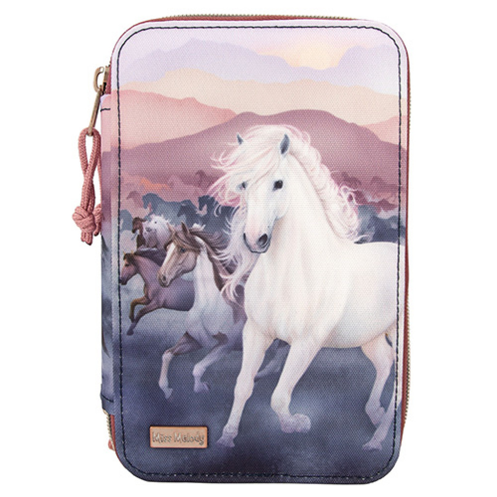 Miss Melody Penál 3 patra s výbavou a motivy koní - Modro-vínový