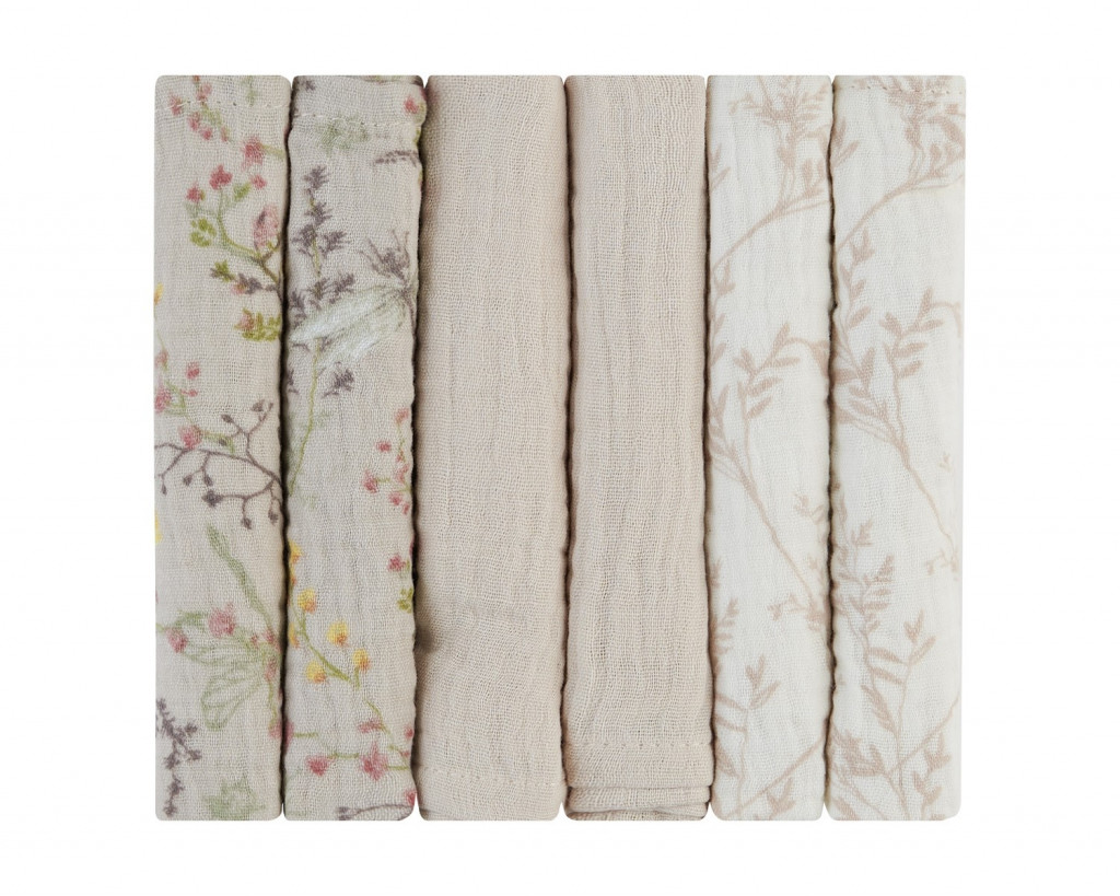 KikkaBoo Pleny mušelínové 30x30 cm 6ks Secret Garden Beige