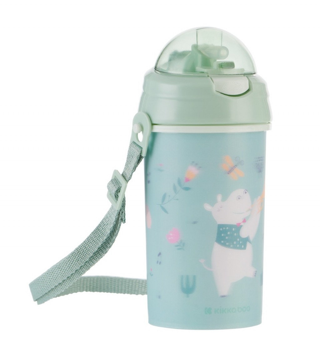KikkaBoo Hrnek se silikonovým brčkem a popruhem 450ml Music Fest Mint