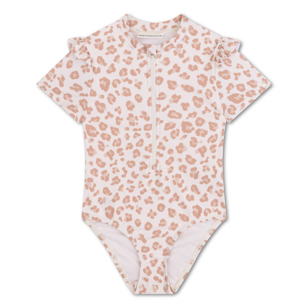Swim Essentials Plavky s krátkým rukávem s UPF 50+ Beige Leopard