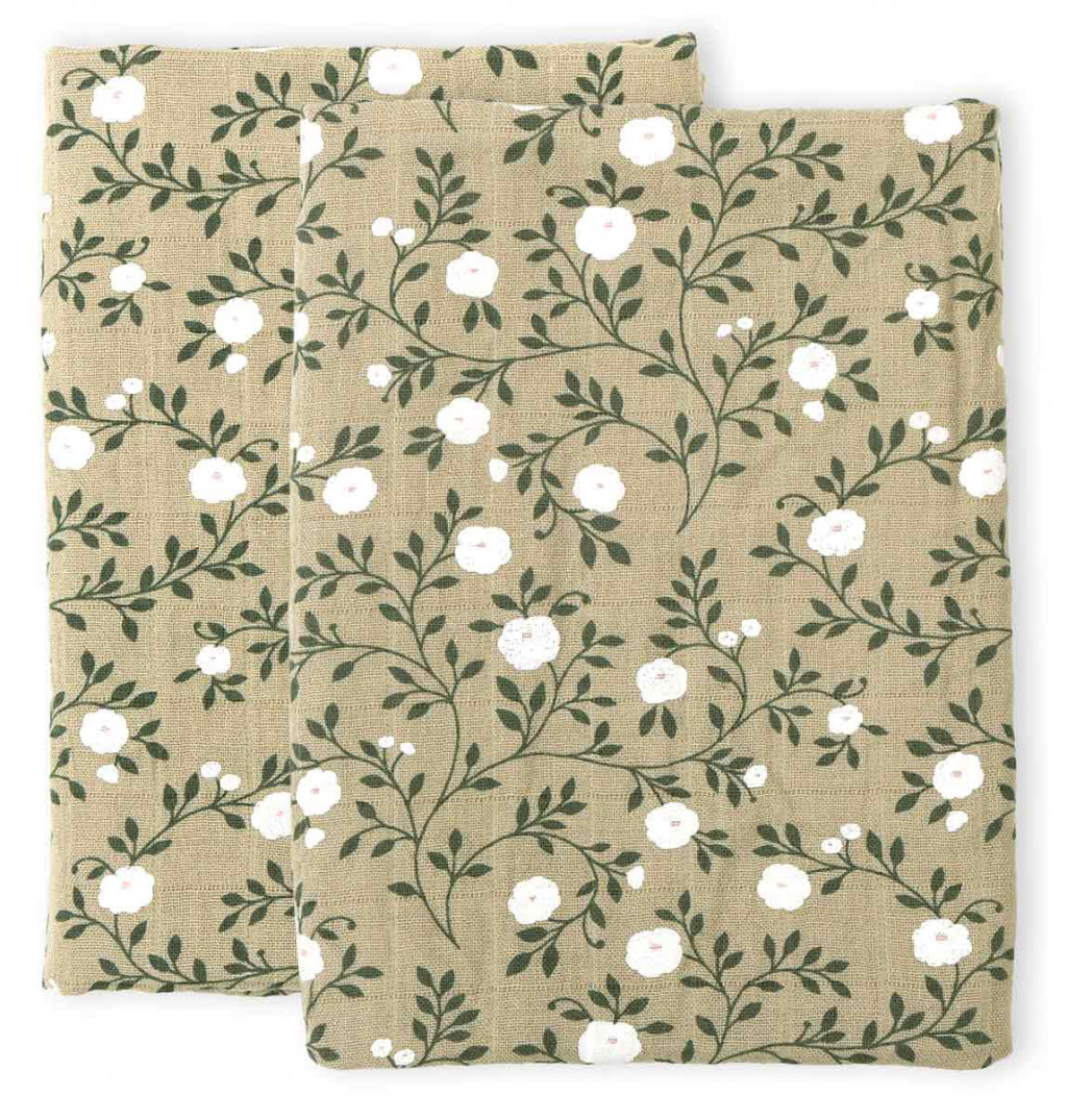 A Little Lovely Company Mušelínové plienky, blossom - dark sage - 2 ks