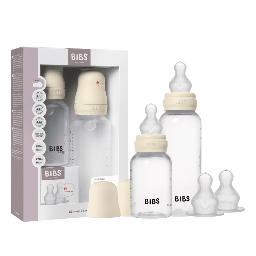 BIBS BIBS set antikolikových dojčenských fliaš so silikónovým cumlíkom (Ivory)