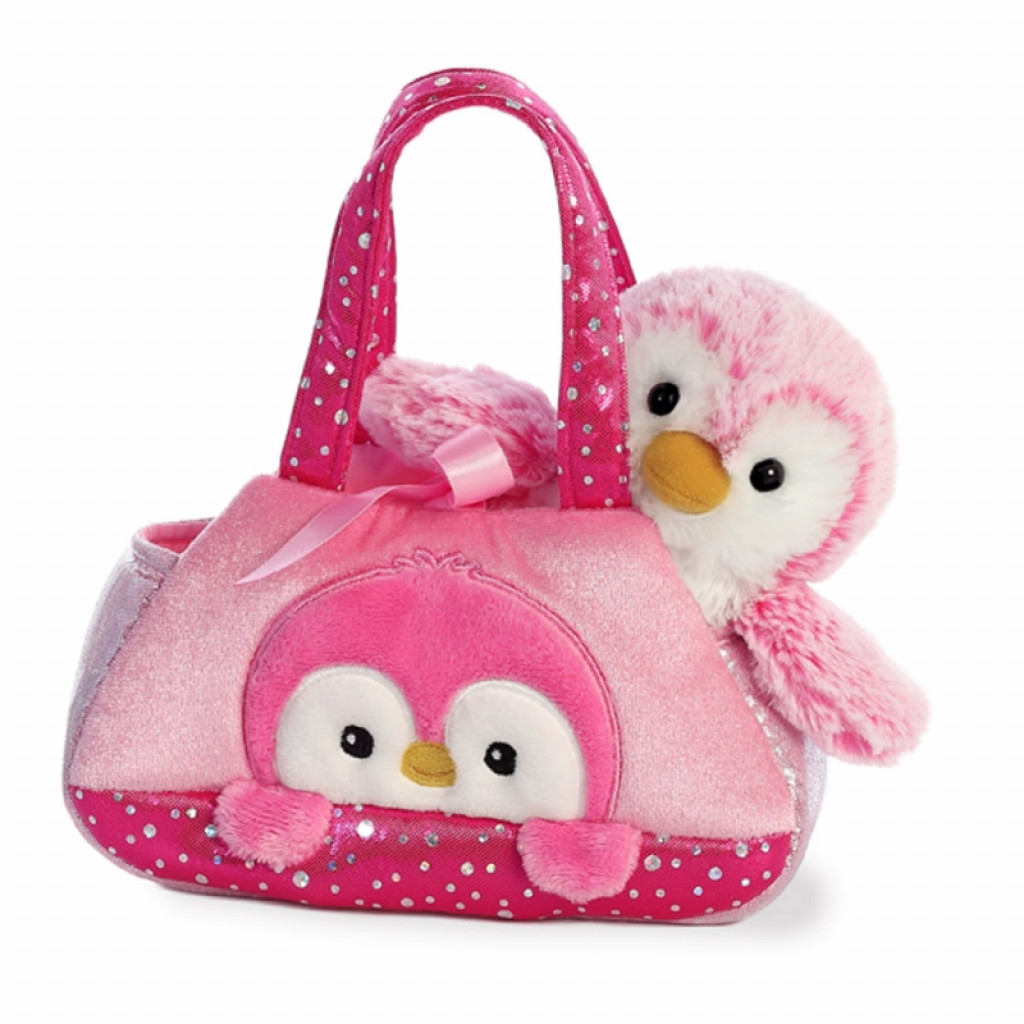Aurora Plyšová kabelka cyklamenová s tučniačikom - Fancy Pals (20,5 cm)