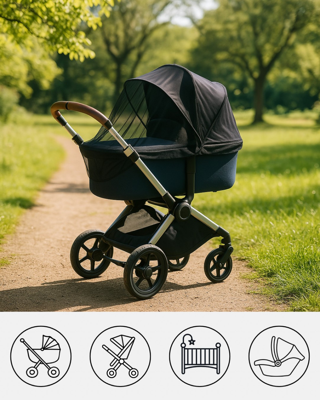FREEON Univerzální moskytiéra na kočárek Black