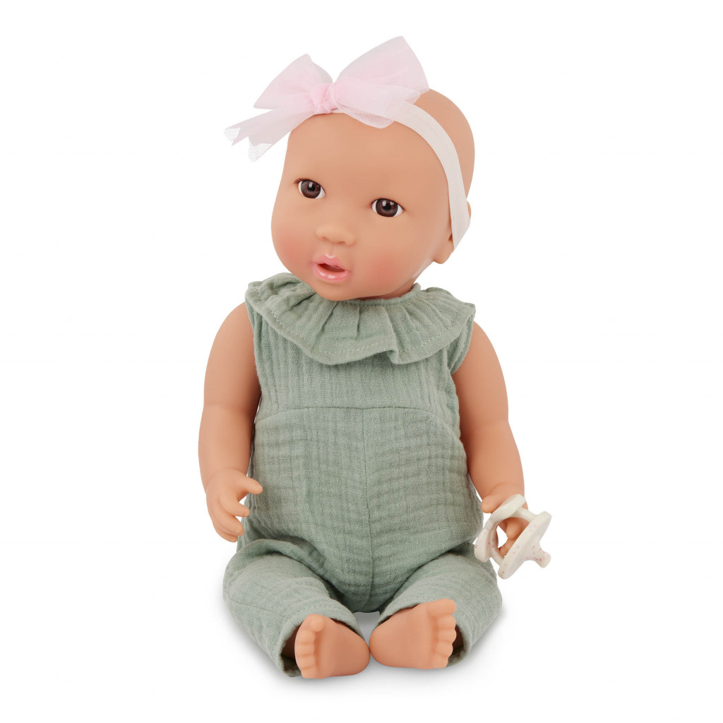 LullaBaby Panenka 35 cm v overalu s čelenkou