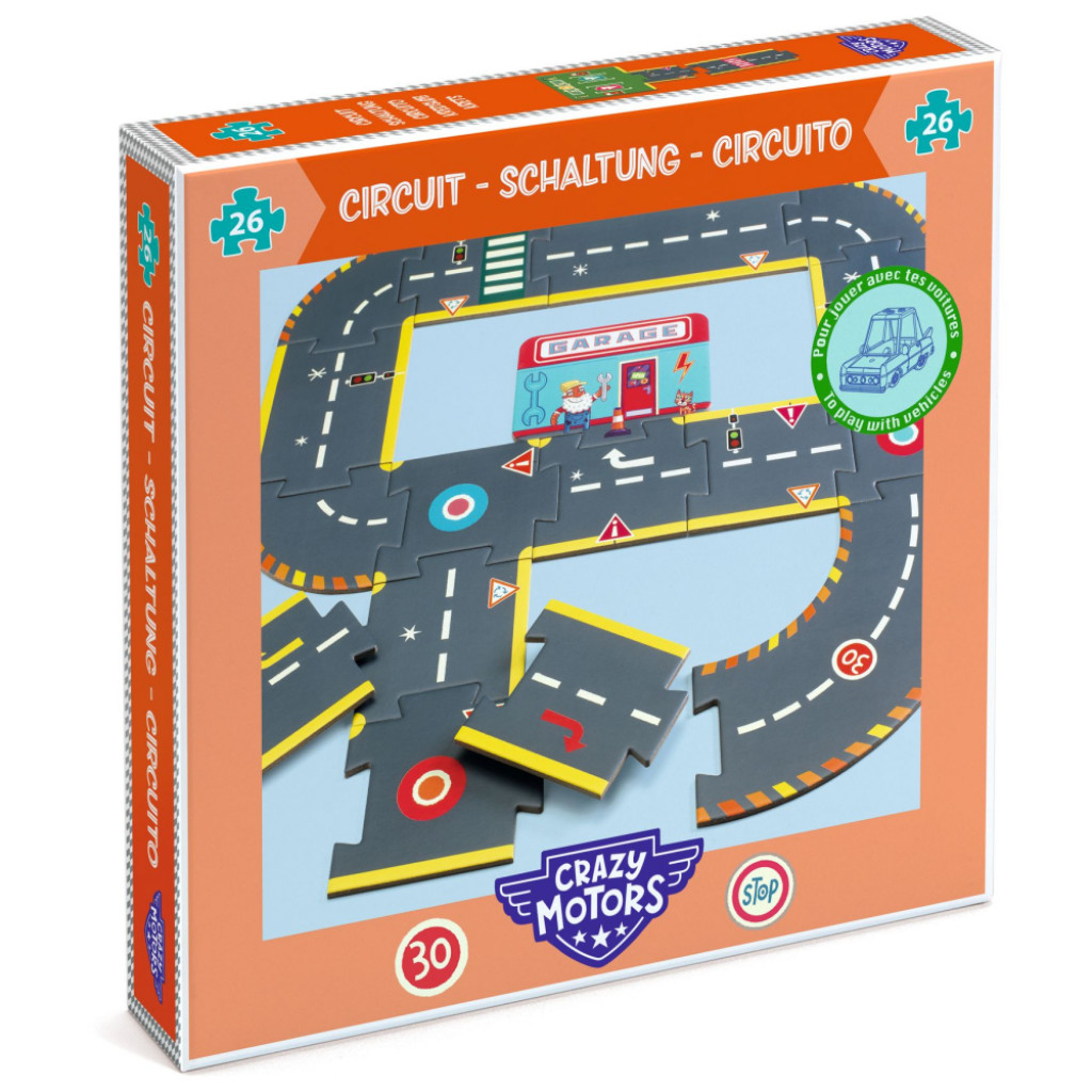 DJECO Obrovské puzzle: Mestský okruh Crazy Motors (26 dielov)