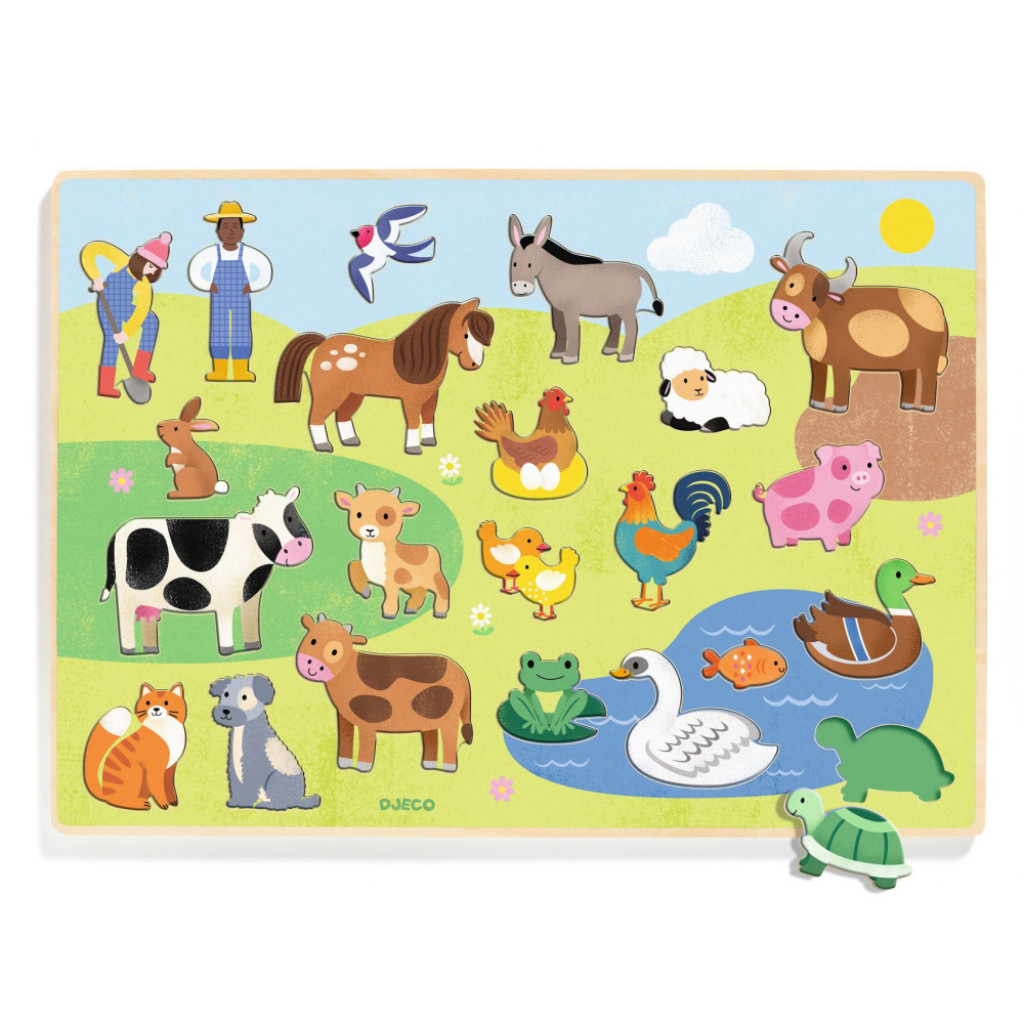 DJECO Farmárske zvieratká: drevené edukačné puzzle