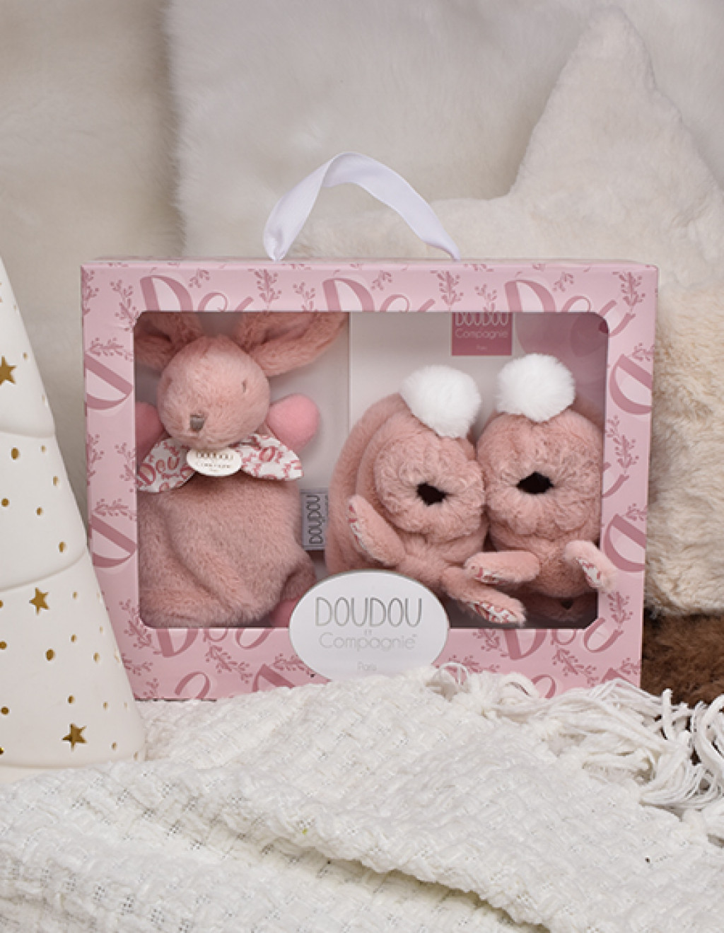 DouDou ET Compagnie DC4260 DouDou et compagnie Dárková krabička zajíček 15cm - růžová
