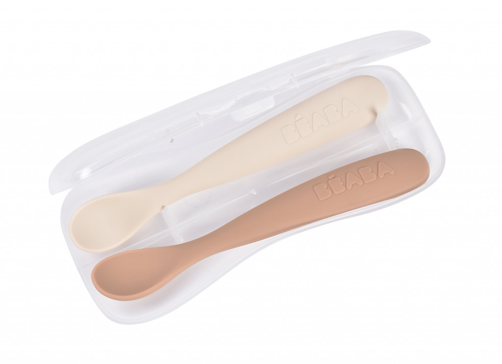 Beaba První lžičky silikonové 2 ks s pouzdrem Clay Praline