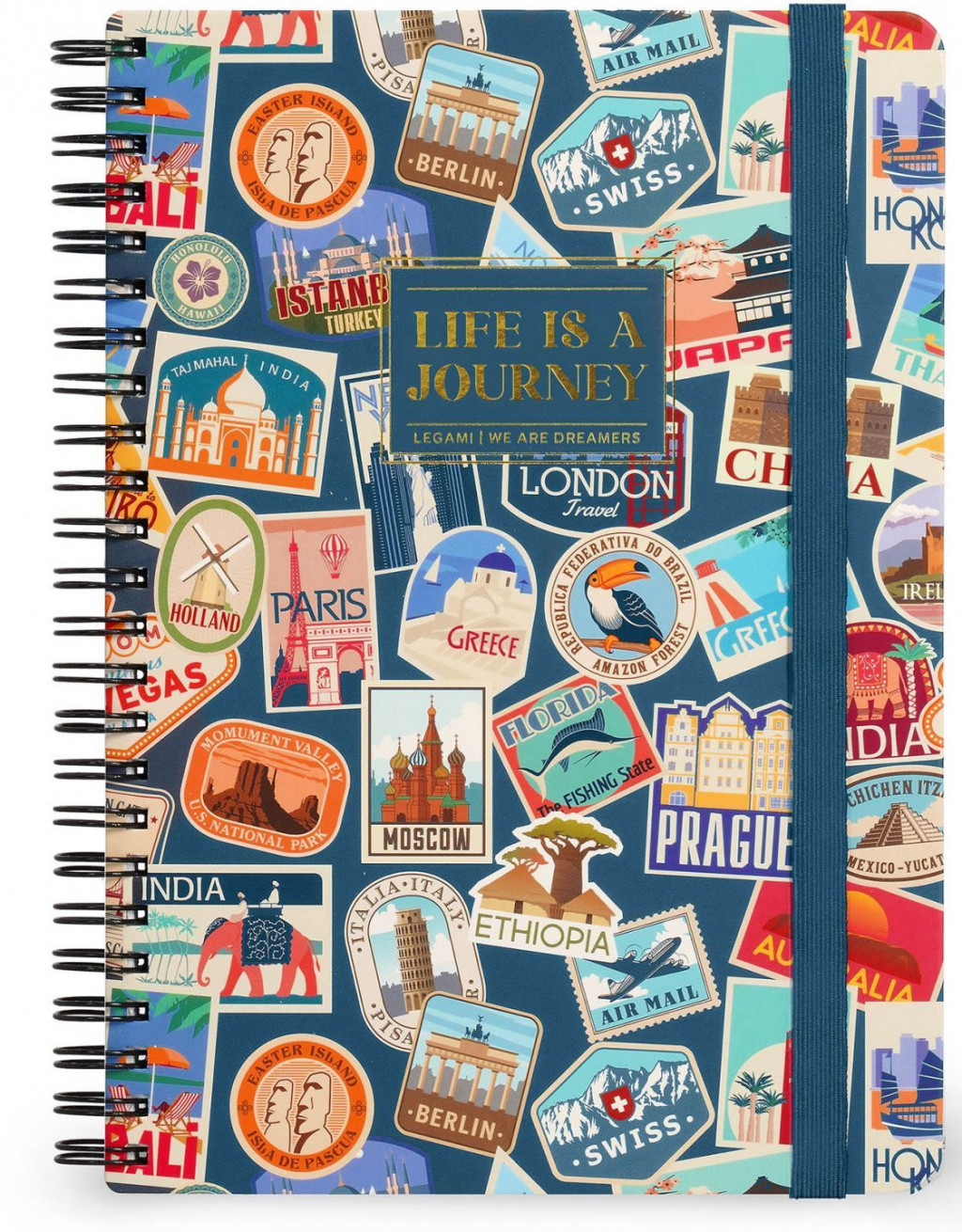 Legami Zápisník Legami Lined Spiral-Bound Notebook - Špirálový zápisník - Veľký - Travel Stickers