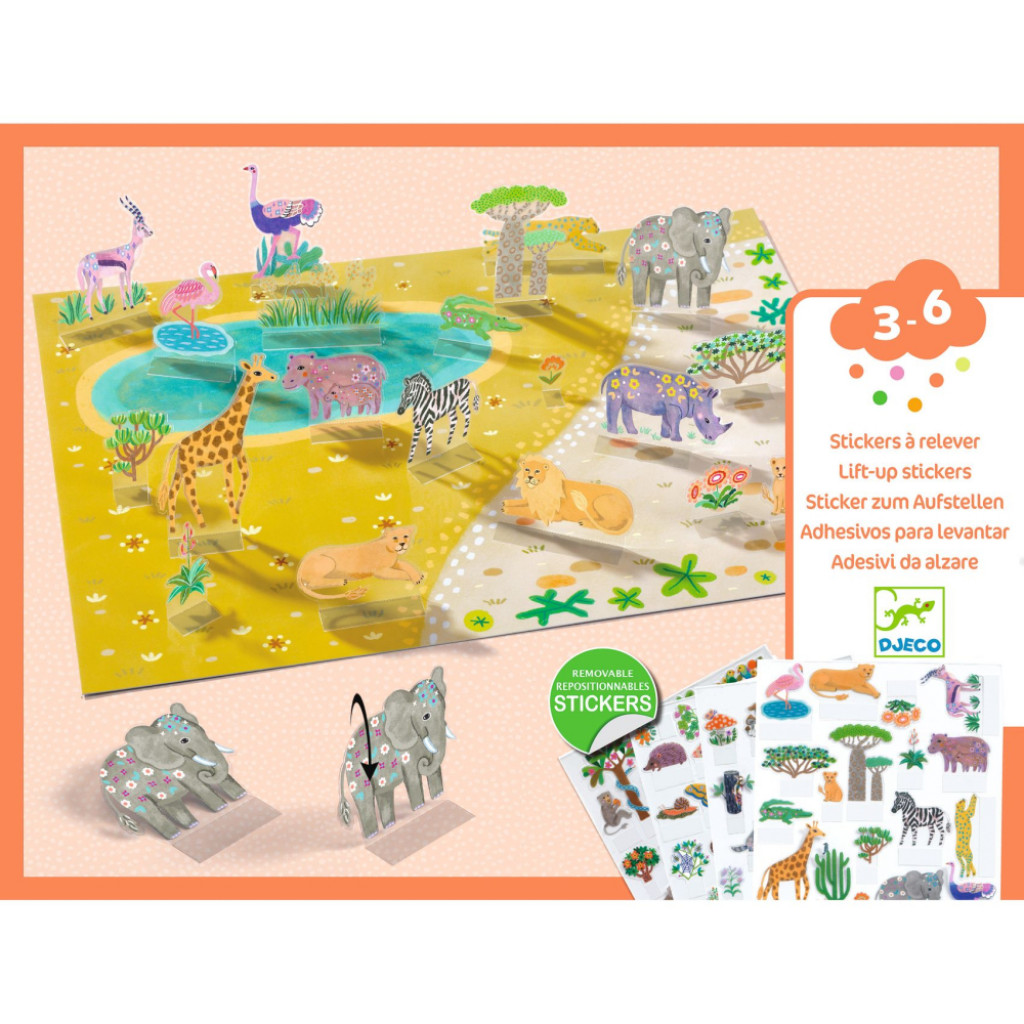 DJECO Zvieratá: Zdvíhacie odnímateľné samolepky