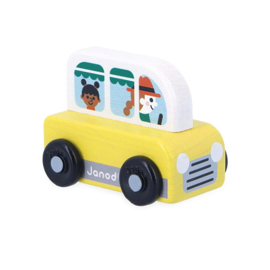 Janod Cross roads Drevené auto na tlačenie Dodávka žlté