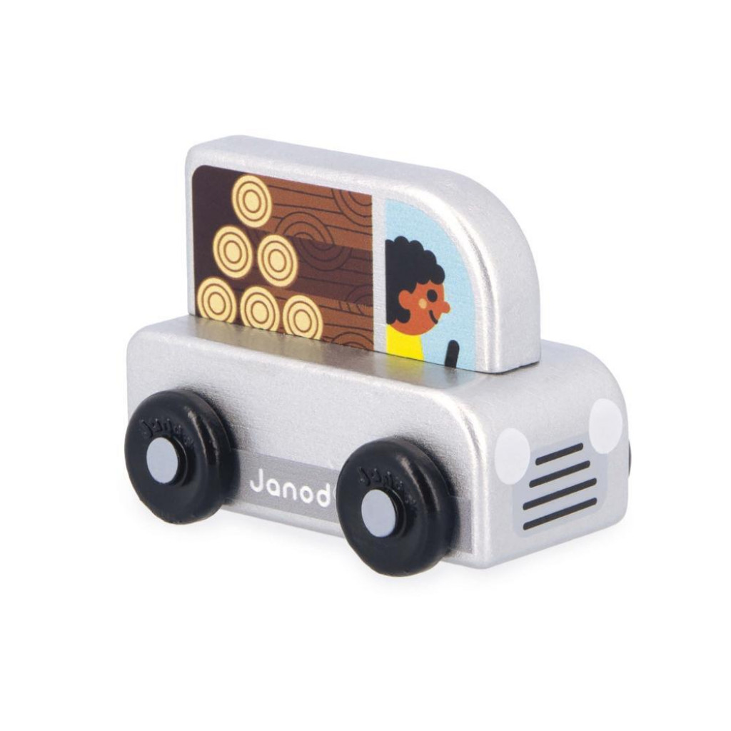 Janod Cross roads Drevené auto na tlačenie Pickup sivé