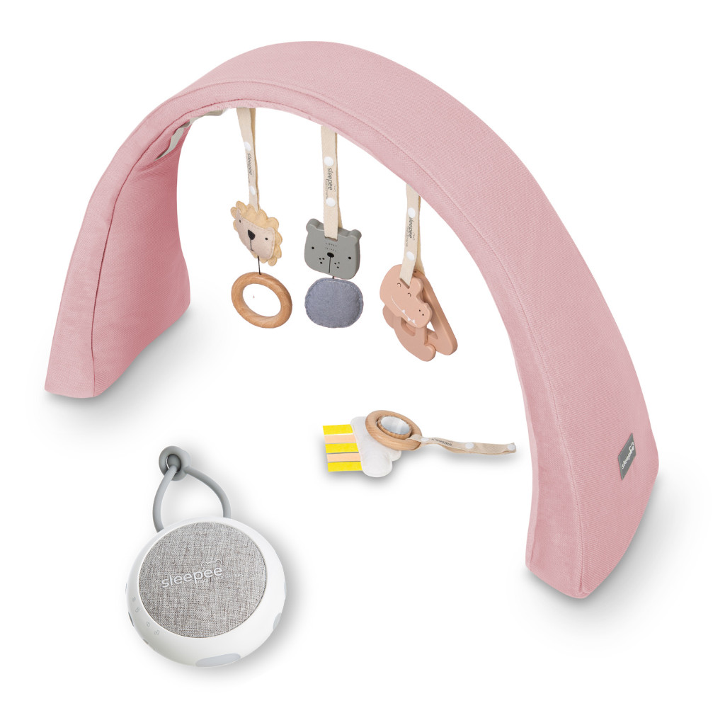 Sleepee Nastavitelná hrazdička s hračkami a bílým šumem 2v1 Sleepee Pink