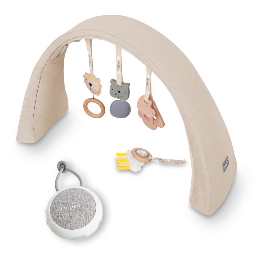 Sleepee Nastavitelná hrazdička s hračkami a bílým šumem 2v1 Sleepee Sand