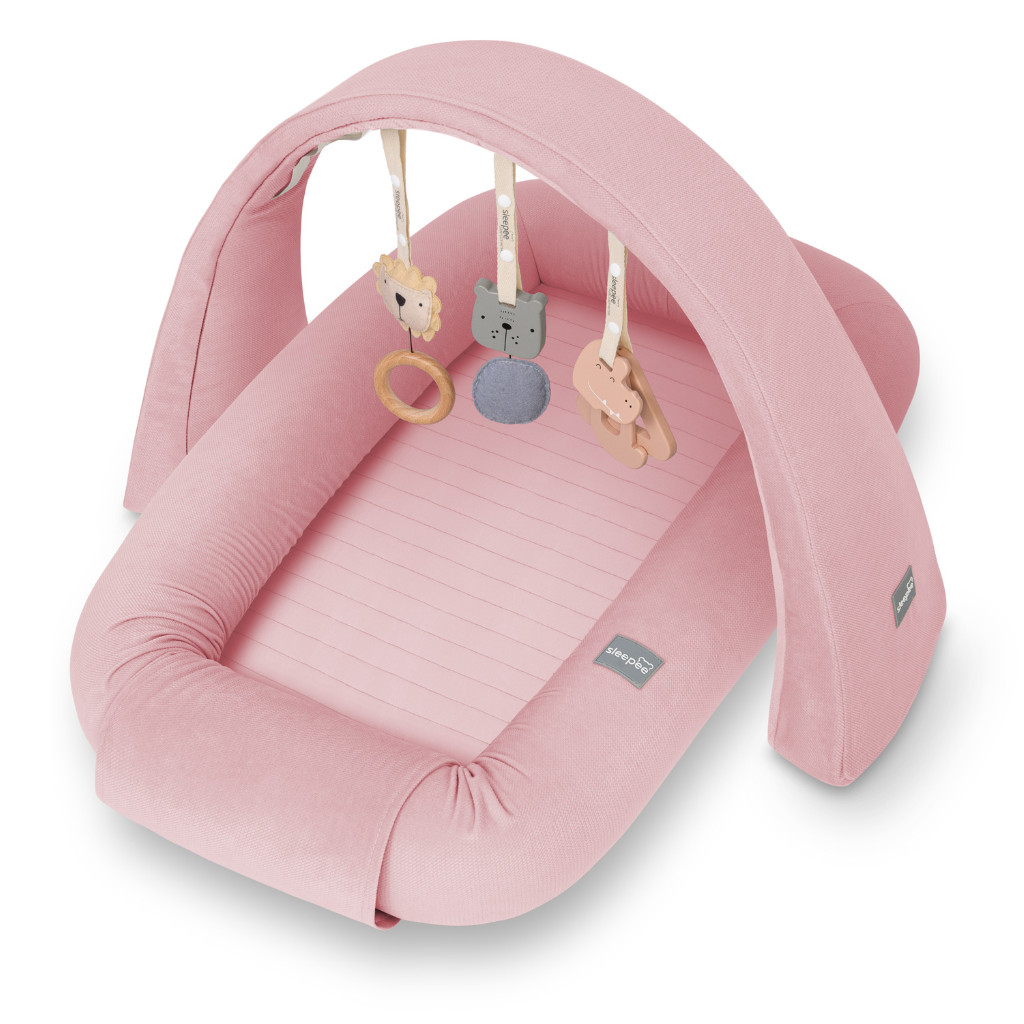 Sleepee Multifunkční hnízdečko pro miminko s hrazdičkou a hračkami 3 v 1 Sleepee Pink