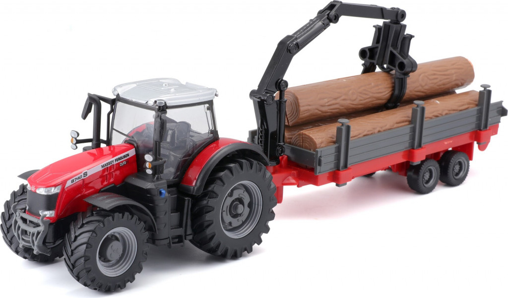 Bburago Bburago 1:50 Farm Traktor Massey FERGUSSON 8740S Tractor con remolque de troncos