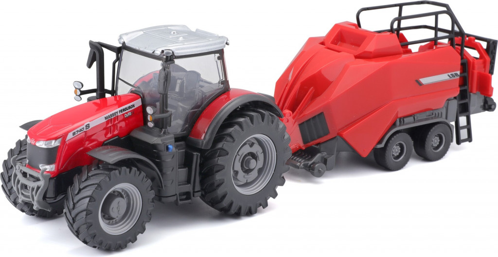 Bburago Bburago 1:50 Farm Traktor Massey Ferguson 8740S + Baler Lifter Rood