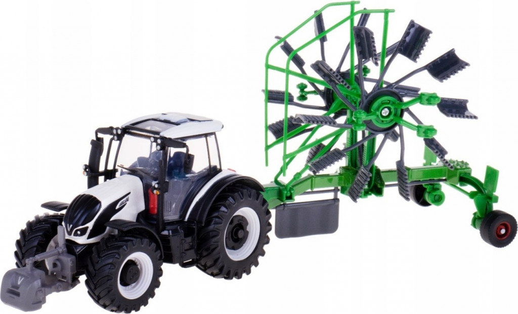 Bburago Bburago Farm 10cm Tractor with Deluxe Trailer - Valtra N174 - Whirl Rake