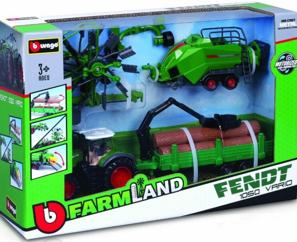 Bburago Bburago 10cm Farm tractor Gift Set - Fendt 1050 Vario with 3 trailers