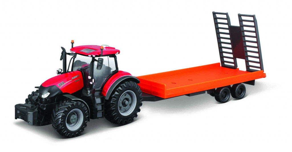 Bburago Bburago Farm 10cm Tractor with Trailer - Case IH Optum CVX 300 with Low Loader Trailer