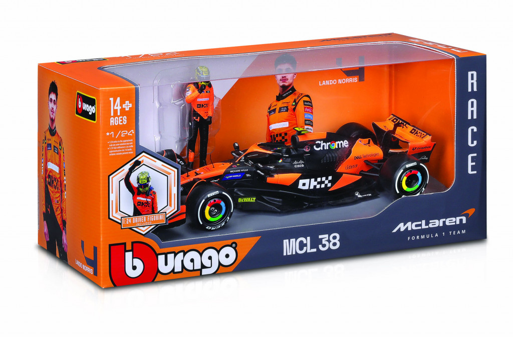 Bburago Bburago 1:24 RACE Formula F1 - McLaren F1 Team MCL38 (2024) #4 (Lando Norris) -with driver