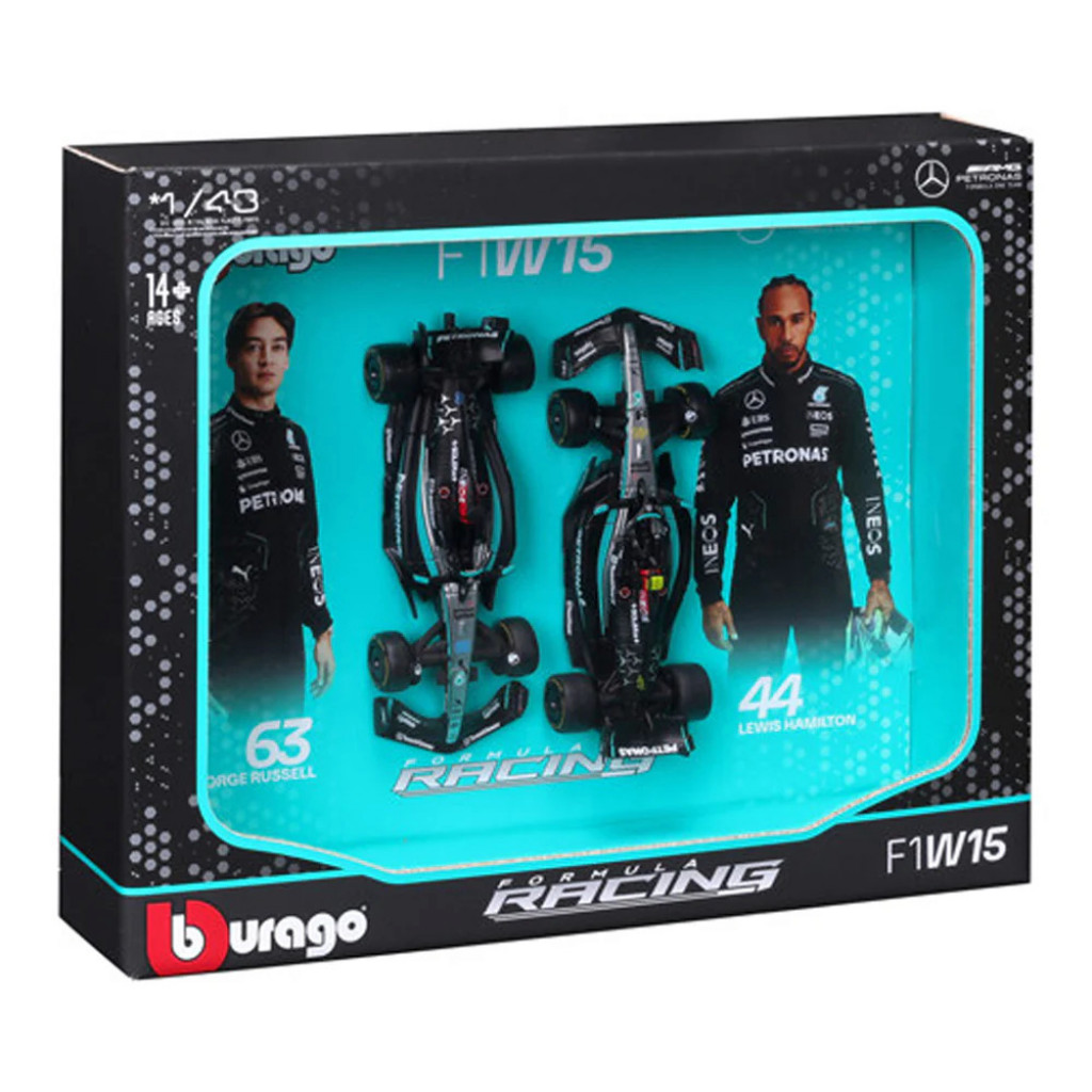 Bburago Bburago 1:43 RACE Formula F1 2PAC Mercedes-AMG F1 W15 (2024) #44 L.Hamil ton #63 G.Russel