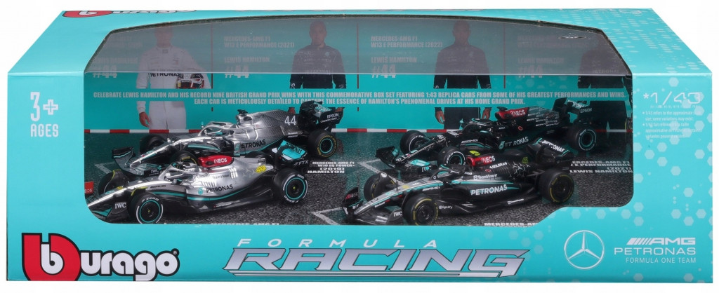 Bburago Bburago 1:43 RACE Formula F1 4PAC Mercedes-AMG F1 W15 (2024) #44 L.Hamil ton #63 G.Russel