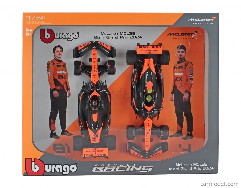 Bburago Bburago 1:43 RACE Formula F1 2PAC - McLaren F1 Team MCL38 (2024) #4 L.Norris #81 O.Piastri
