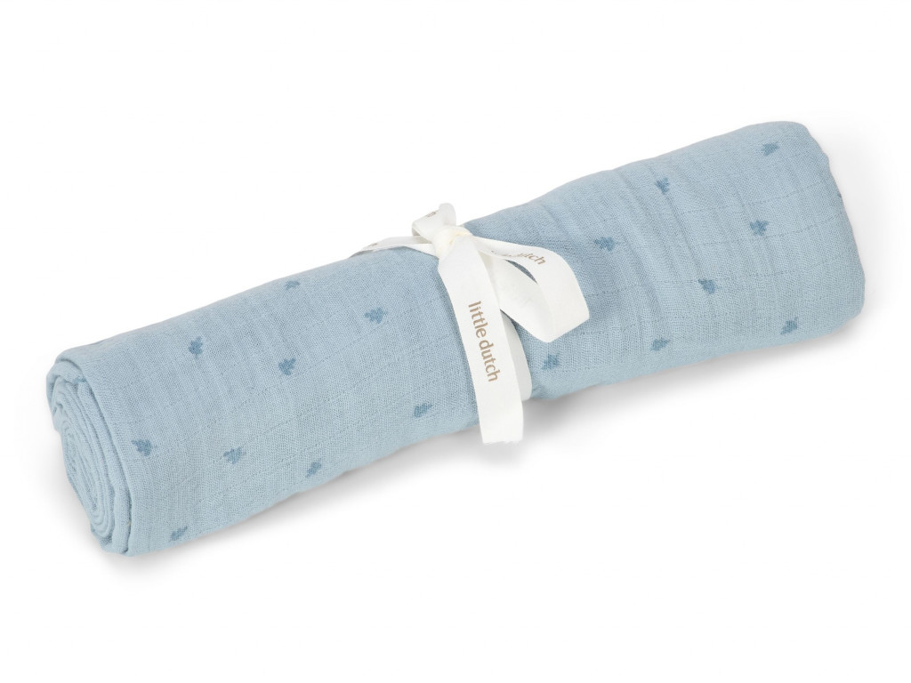 Little Dutch Plena zavinovací 120x120 cm s potiskem Pure Denim Blue