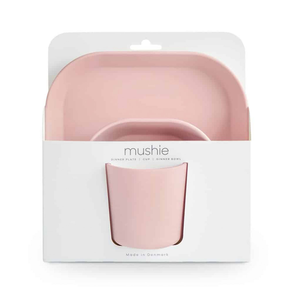 Mushie Hranatá jedálenská sada mushie - blush
