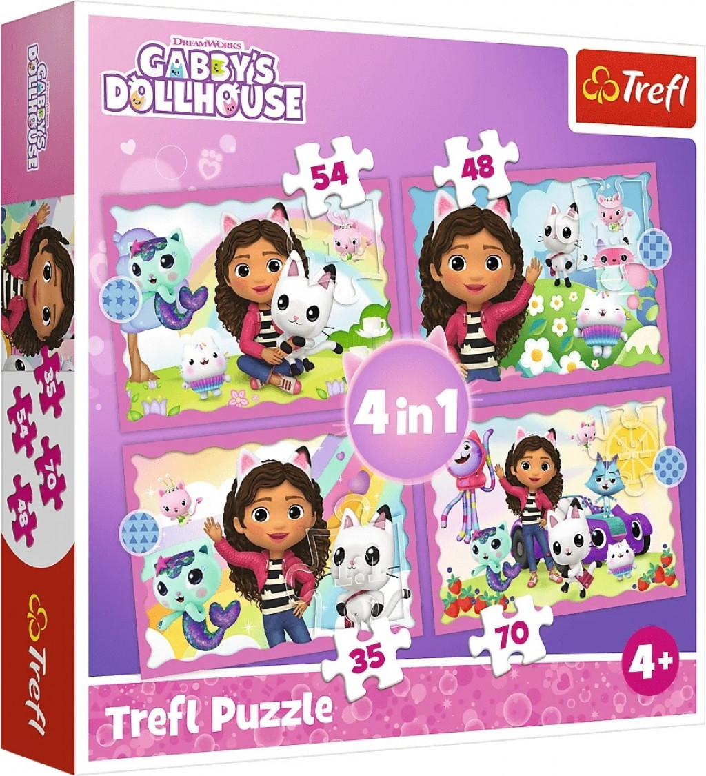 Trefl Trefl Puzzle 4v1 - Gabbyine dobrodružstvá / Universal Gabby´s Dollhouse