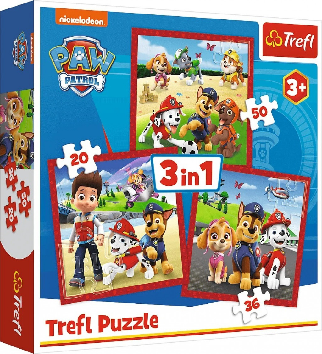 Trefl Puzzle 3v1 - Šťastní psi z Labkovej Patroly / Viacom PAW Patrol