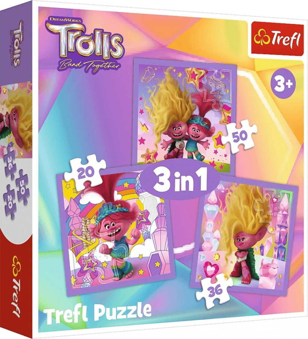 Trefl Trefl Puzzle 3v1 Zoznámte sa s veselými trollmi