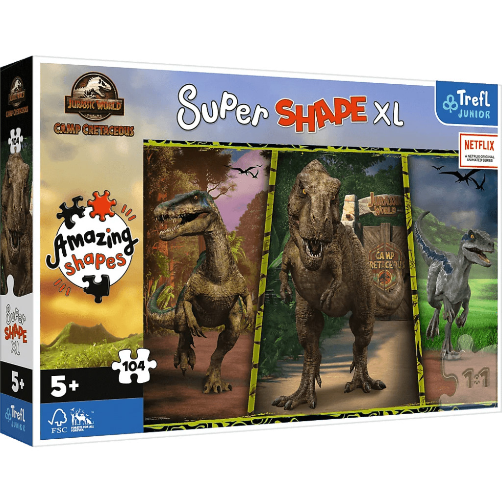 Trefl Trefl Puzzle Super Shape XL Jurský svet 104 ks. Farebné dinosaury