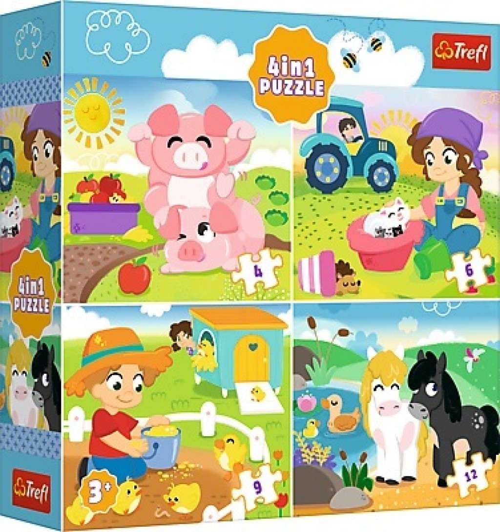 Trefl Trefl Puzzle 4v1 – Zvieratá na dedine