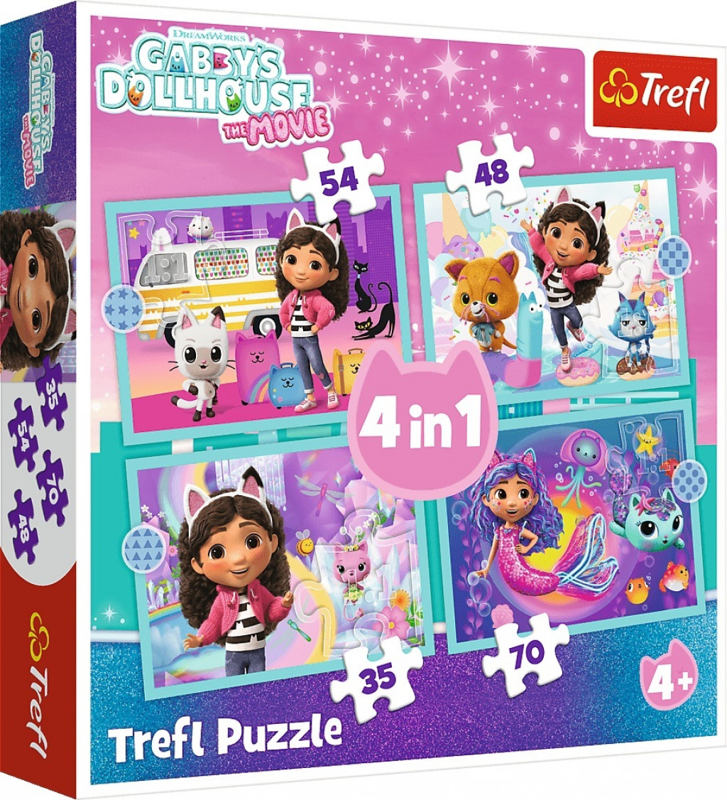 Trefl Trefl Puzzle 4v1 Gabby's Dollhouse - Gabbyino veľké dobrodružstvo