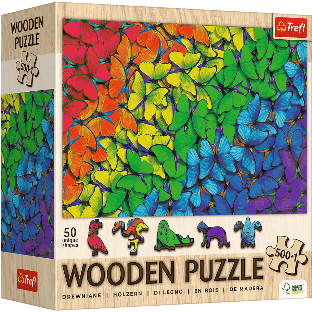 Trefl Trefl Drevené puzzle 501 - Dúhové motýle