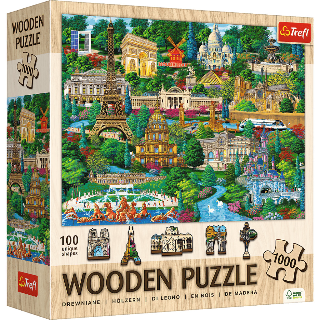 Trefl Trefl Drevené puzzle 1000 - Francúzsko - Slávne miesta