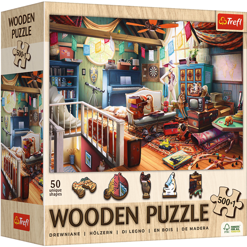 Trefl Trefl Drevené puzzle 501 - Poklady v podkroví