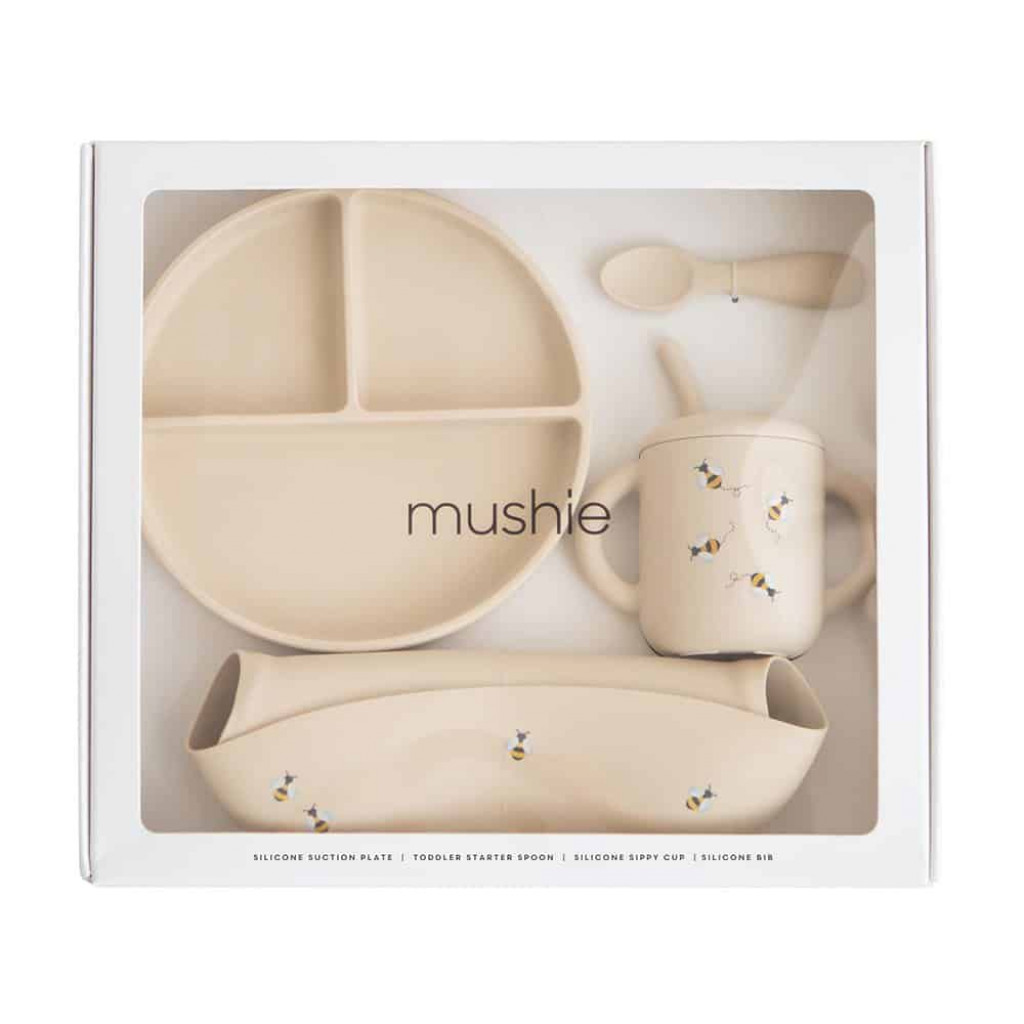 Mushie Silikónový jednálenský set pre batoľatá mushie - bees