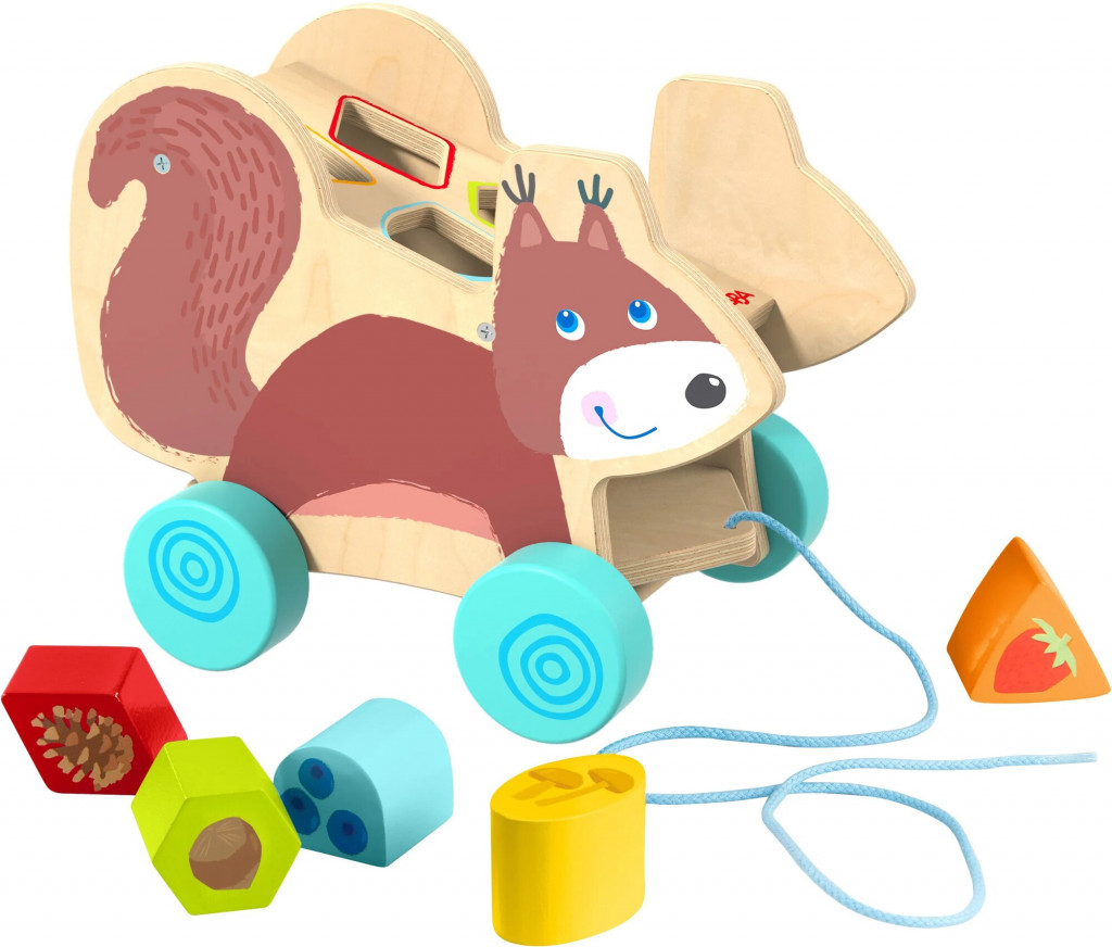 Haba Ťahacia hračka s vkladacími tvarmi - veverička