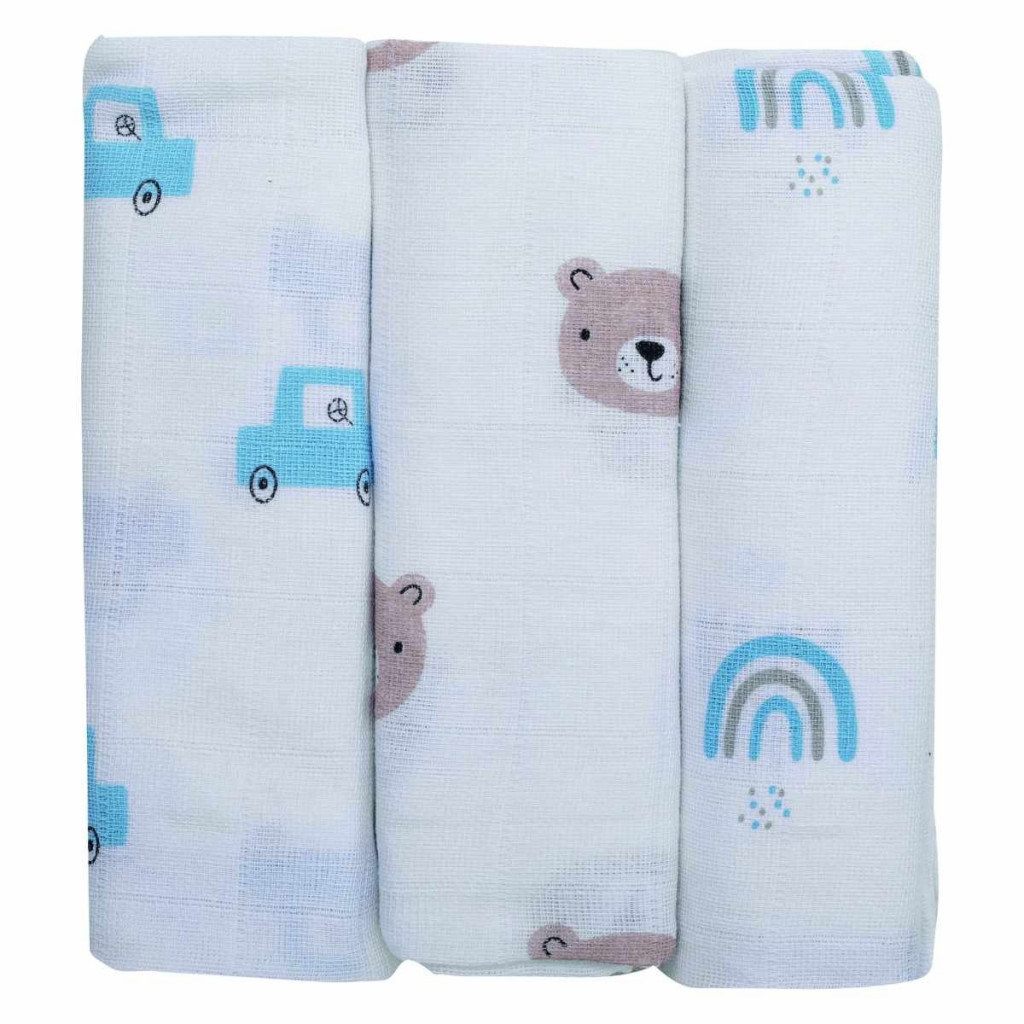 FREEON Bubaba Mušelínové látkové pleny 3 ks Teddy