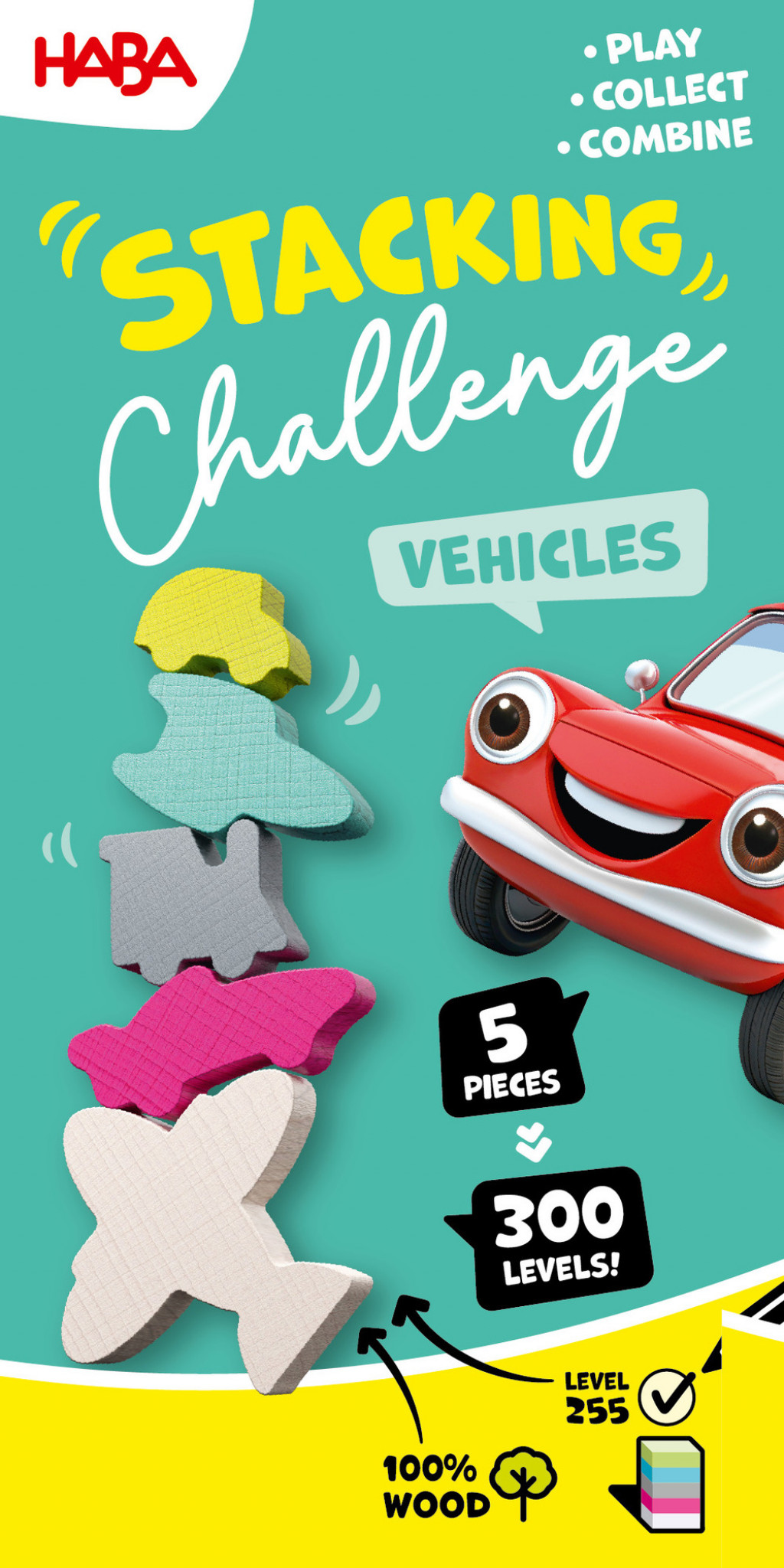 Haba Dynamická zábavná hra Stacking Challenge  Doprava 5 figúrok 300 zadaní